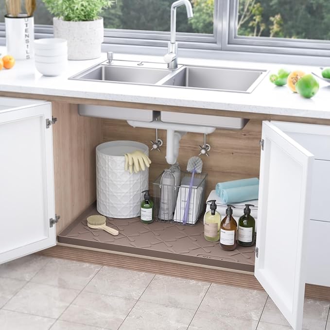 SIKADEER 25" x 22" Under Sink Mat Waterproof, Silicone Mat Kitchen Drawer Shelf - Image 2