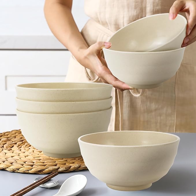 Wheat Straw Bowls 60 OZ Large Salad Bowl Set of 6, Microwave and Dishwasher - Image 5