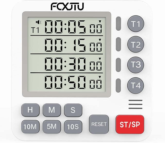 Digital Dual Kitchen Timer, 4-Channel Magnetic Countdown Timer by FCXJTU