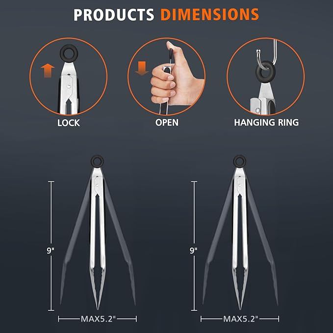 Hotec Stainless Steel Kitchen Tongs, Locking Metal Food Tongs - Image 3