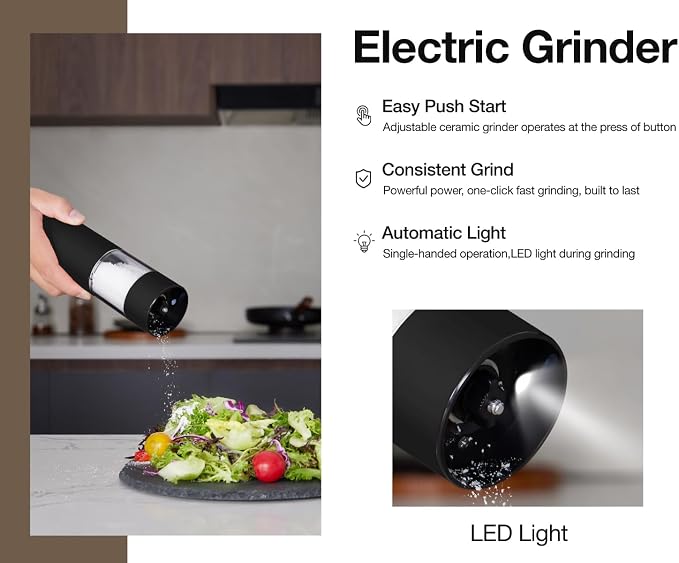 Stainless Steel Rechargeable Electric Salt and Pepper Grinder Set, USB Charging - Image 2