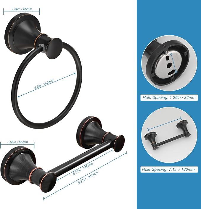 RUMOSE Toilet Paper Holder and Hand Towel Ring Oil Rubbed Bronze Wall Mount - Image 5