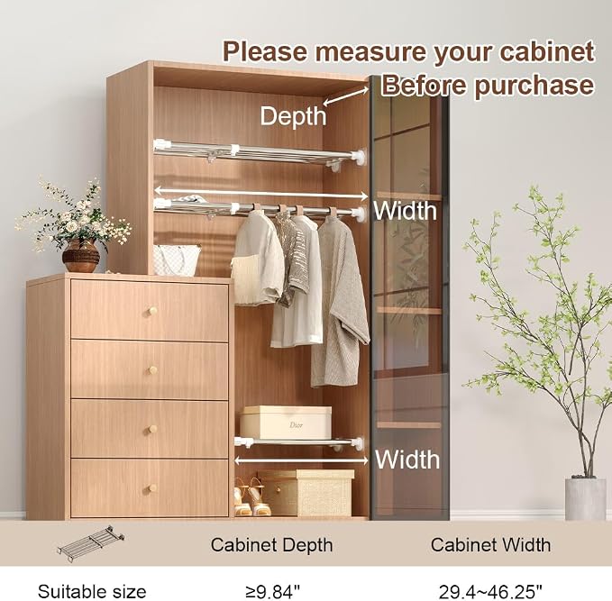 Hershii Expandable Shelf Rod Closet System Heavy Duty Clothes Hanger Adjustable - Image 6