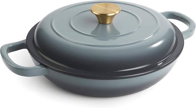 3 Quart Enameled Cast Iron Braiser, Non Stick Enameled Cast Iron Skillet by Fijinhom