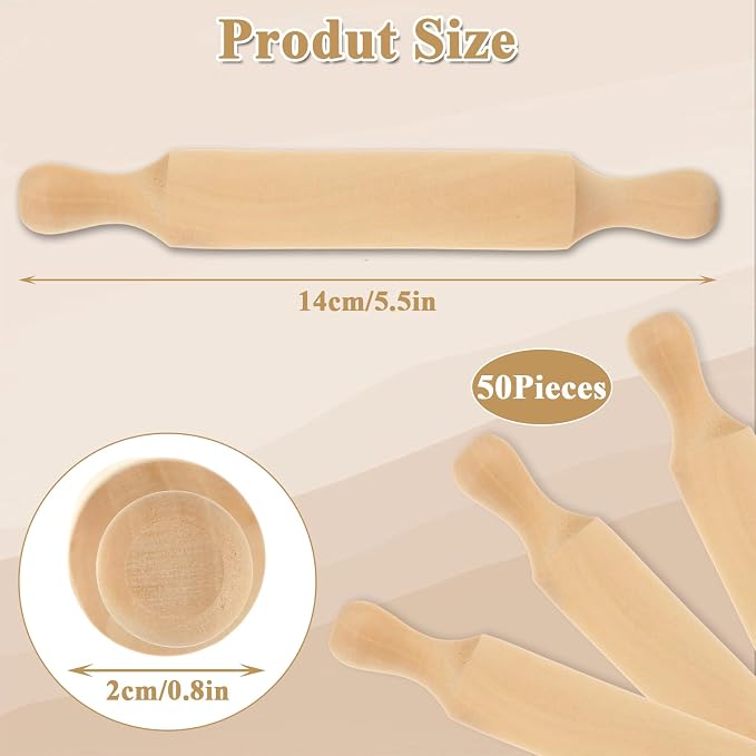 WOPPLXY 50 Pcs Mini Rolling Pin, 5.5 Inches Wooden Rolling Pins, Mini Rolling - Image 2