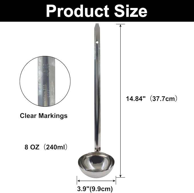 8 Oz Stainless Steel Ladle, Portioning and Serving Soup and Stew in Restaurants - Image 2
