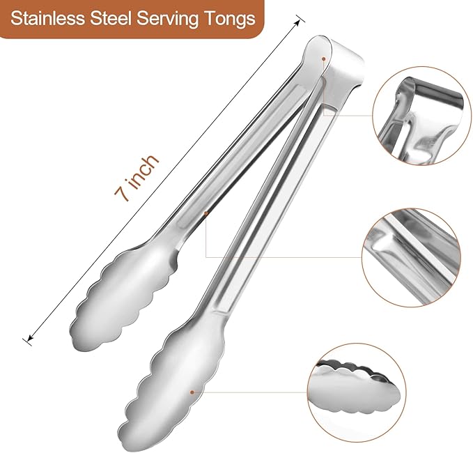 6 Pack Serving Tongs Kitchen Tongs, Buffet Tongs, Stainless Steel Food Tong - Image 2