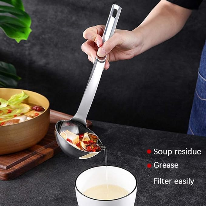 Stainless Steel Oil Separator Soup Ladle Gravy Food Fat Separator Skimmer Spoon - Image 3