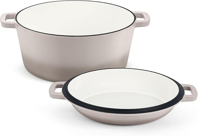 TeamFar 5 Quart Dutch Oven, 2 In 1 Enameled Cast Iron Dutch Oven Pot Cookware by TeamFar