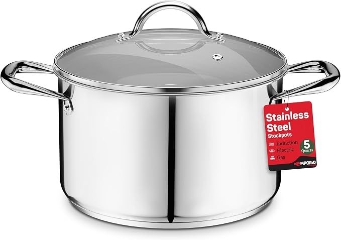 Stainless Steel Stockpot with Tempered Glass Lid 5 Quart, Durable 18/0 by Unknown