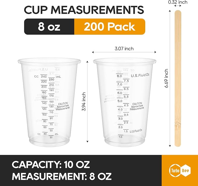 Turbo Bee Plastic Measuring Cups 8OZ, 200 PACK Disposable Mixing Cups - Image 3