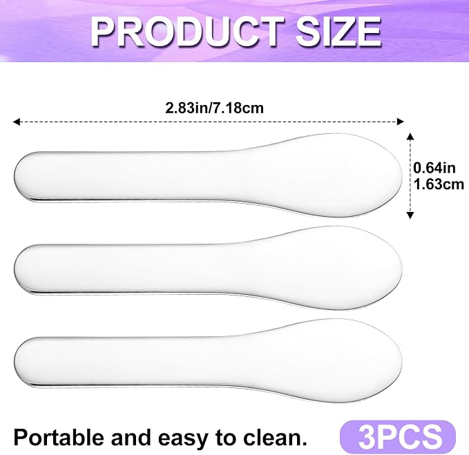 Pndeyo 3pcs Mini Stainless Steel Makeup Spatula, Reusable Cosmetic Cream - Image 2