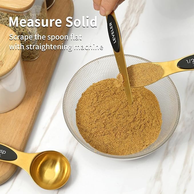 Gold Magnetic Measuring Spoons Set of 8 – Stainless Steel Stackable