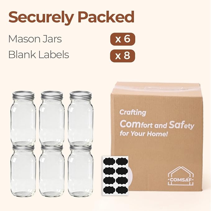 ComSaf 24 oz Mason Jars Regular Mouth 6 Pcs, Large Canning Jars - Image 8