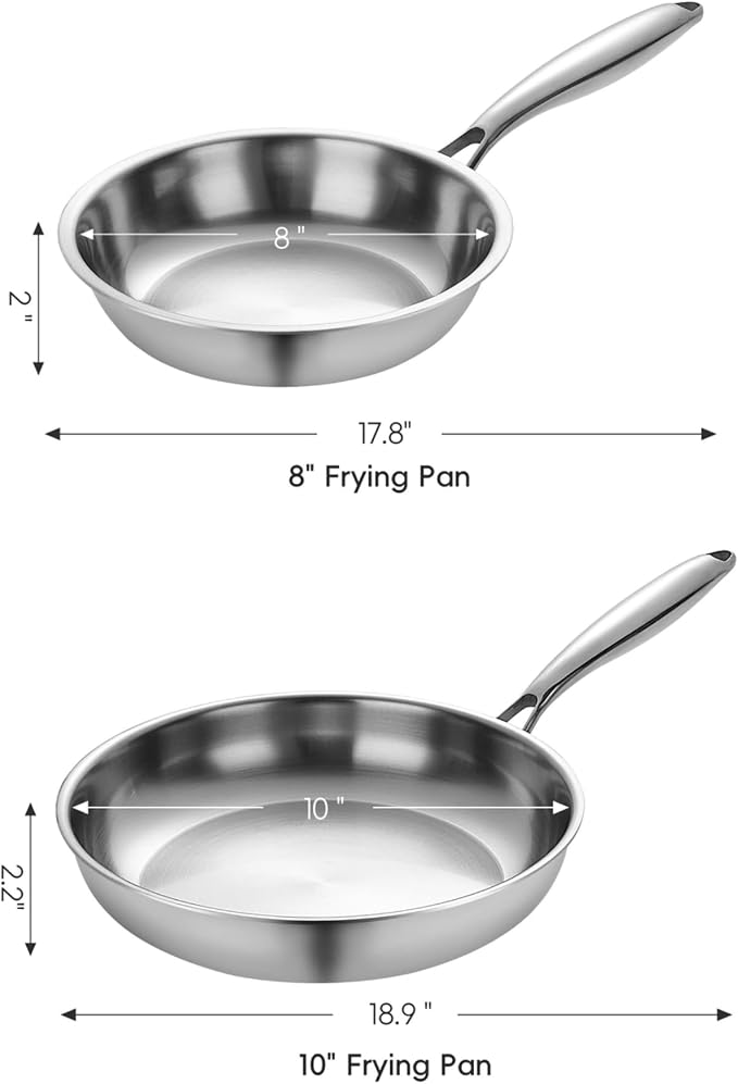 SuperCook 2 Pieces Tri-Ply Clad Stainless Steel Frying Pan, Steel Pans - Image 2