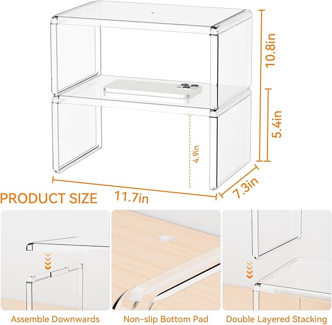 Yieach 4 Pack Acrylic Cabinet Organizer, 2 Tier Stackable Shelves - Image 3