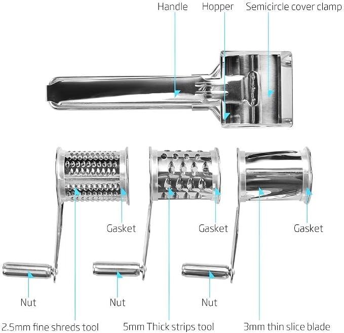 Stainless Steel Single Drum Rotary Cheese Grater, Mozzerella, Vegetables and - Image 6