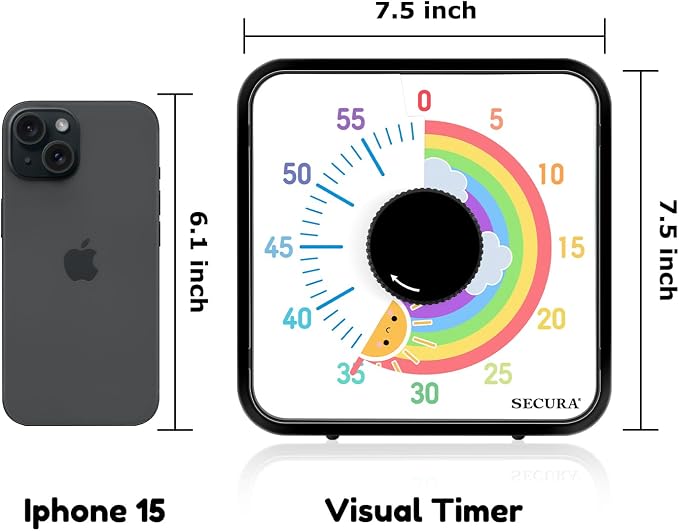 Secura 60-Minute Visual Timer, 7.5 Inch Magnetic Rainbow Countdown Timer - Image 7