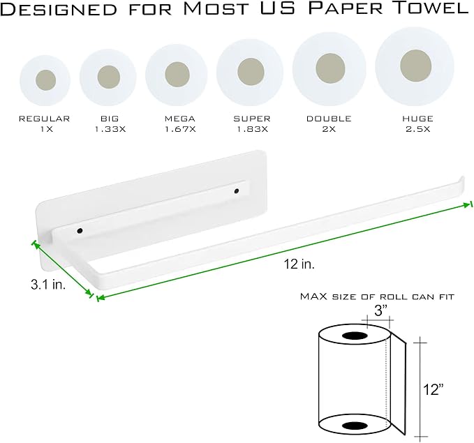 Magnetic Paper Towel Holder, Heavy Duty Strong Magnet Backing, 12” x 3” - Image 2