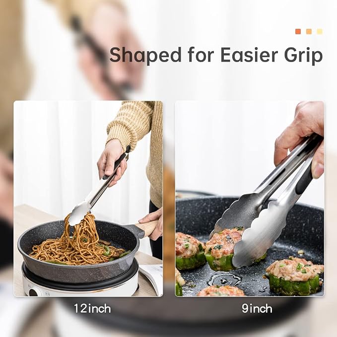 9 & 12 Inch Kitchen Tongs, Stainless Steel Metal Tongs Cooking Tongs, - Image 3