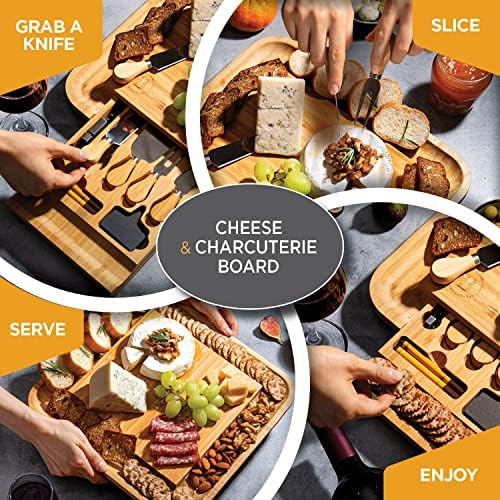 Charcuterie Board Cheese Board Set with Accessories - Bamboo Wooden