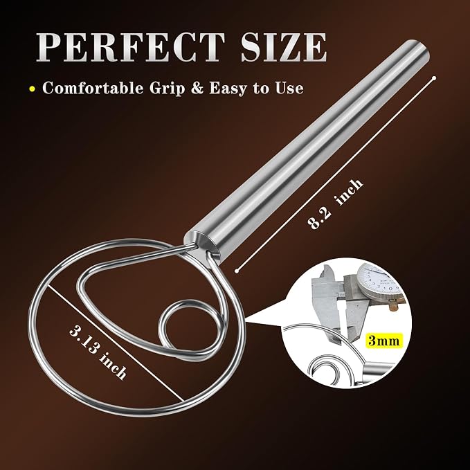 TEEVEA Danish Dough Whisk Stainless Steel Hook Dutch Bread Mixer - Image 3