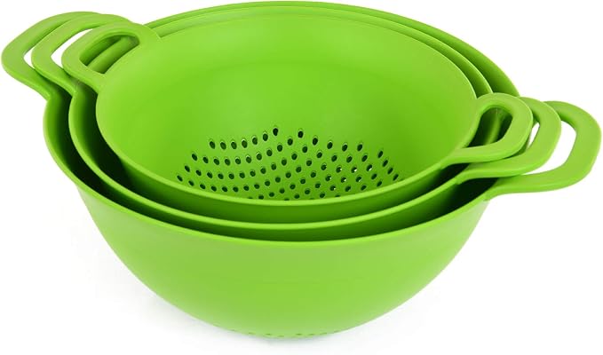 Mintra Home Plastic Strainer Colanders Set: 3, 3.5 and 5 Quart Double Strong - Image 2