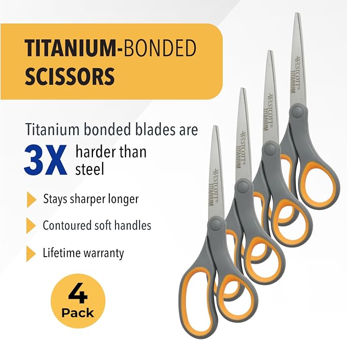 Westcott 8-Inch Titanium Bonded Straight Scissors, Soft Handle - Image 2