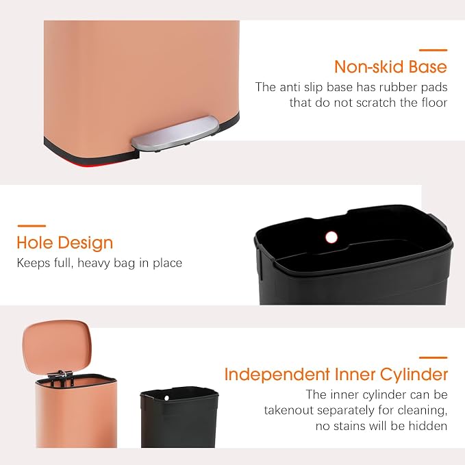 FDW | 13 Gallon Trash Can with Lid | Pink | Fingerprint-Proof | Made of Brushed - Image 3
