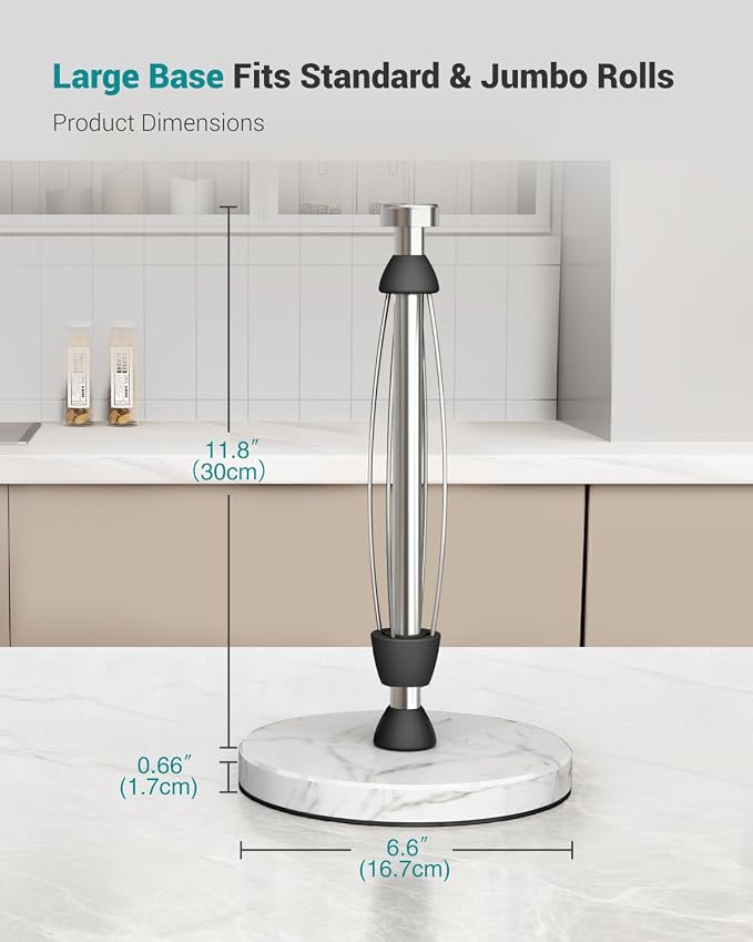 Marble Paper Towel Holder Countertop, Stainless Steel, One-Handed Tear - Image 7