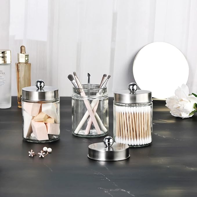 3PC Apothecary Jar Canisters Bathroom Vanity Organizer - Image 7