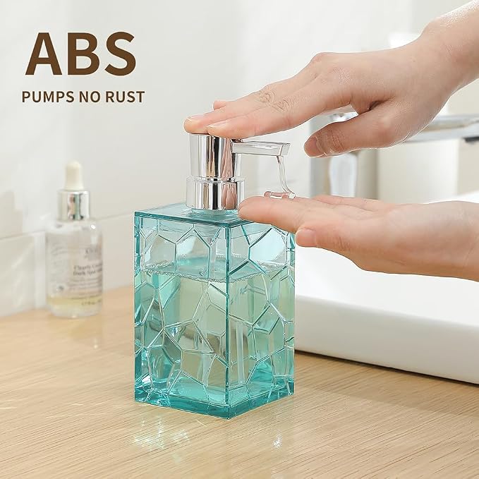 2 Pack Clear Teal Blue Rust Proof Soap Dispenser, Acrylic Plastic Hand Soap - Image 2