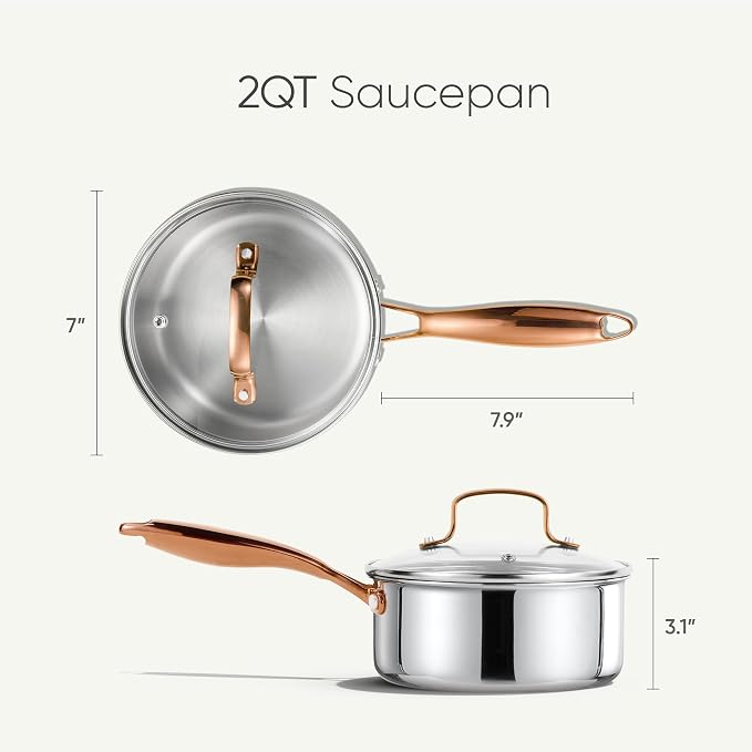 CAROTE 2Qt Stainless Steel Saucepan Set, Non-Toxic 3-Ply Stainless Steel - Image 3
