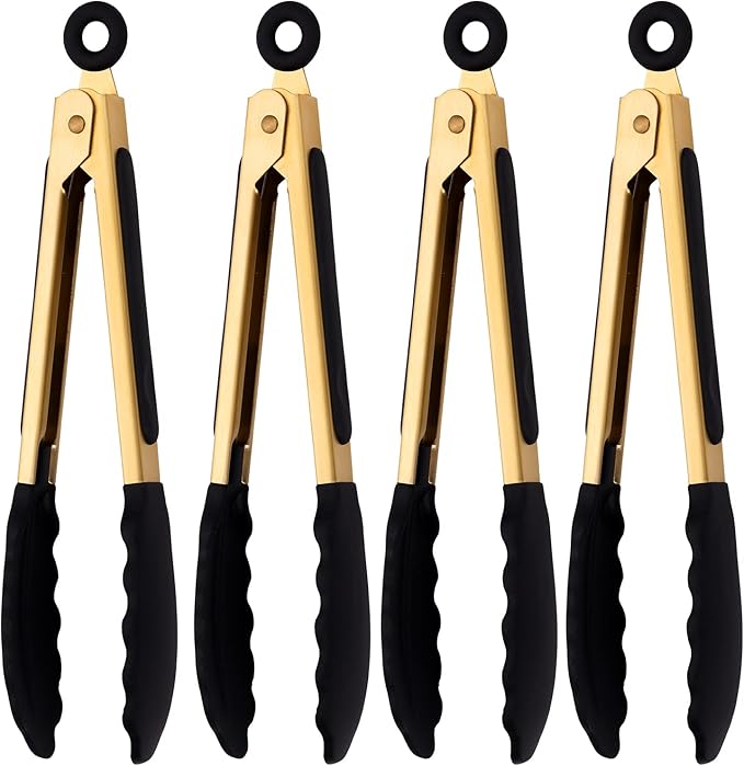 4-Piece Kitchen Food Tongs 7" Mini Silicone Serving Tongs by Mafier
