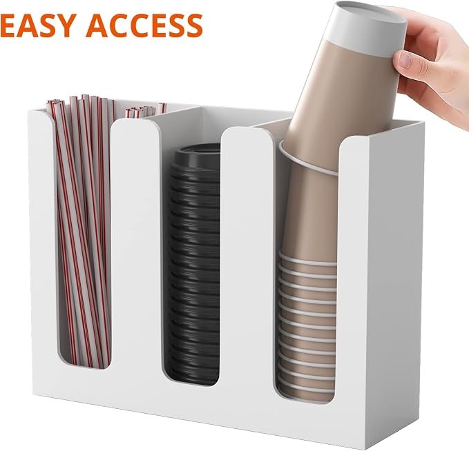 Richboom Acrylic Coffee Cup and Lid Storage Organizer Holder, 3 Compartments - Image 3