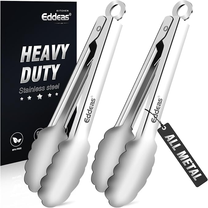 Eddeas 2 Pcs 7 Inch Small Tongs, Heavy Duty Stainless Steel Kitchen Tongs by Eddeas