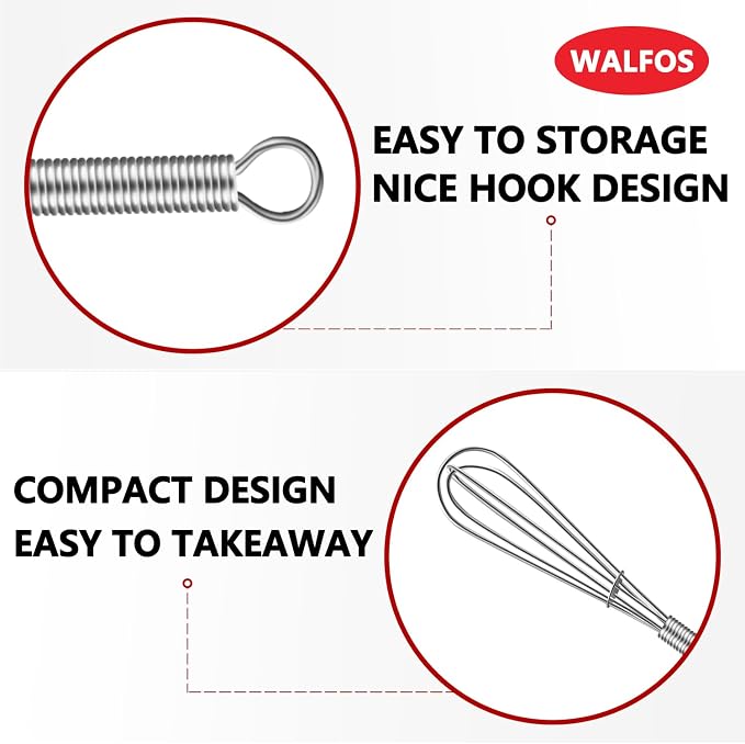 Walfos Long Small Whisks Skinny Little Whisk 10 inch Tiny Mini Whisk - Image 3
