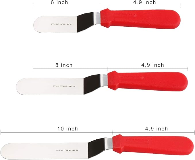 Offset Spatula set of 3 Red 6 8 & 10 Inch Cake Frosting Angled Icing Spatula - Image 2