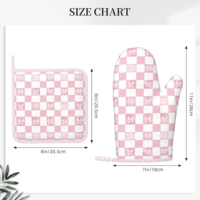 Oven Mitts and Pot Holders Pink Check Bow Pattern Silicone Kitchen Accessories - Image 3