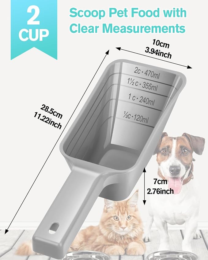 2 Cup Dog Food Scoop, Plastic Pet Food Scoop - Image 2
