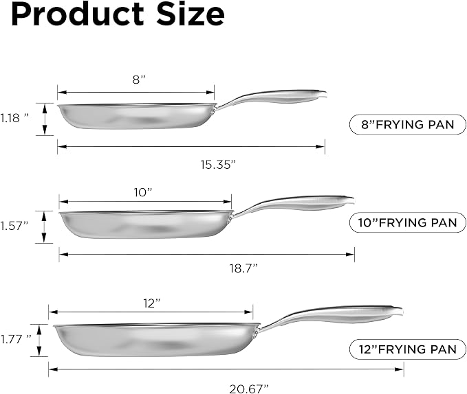 COOKER KING Stainless Steel Pans Set of 3, Nonstick Frying Pans, Induction Pan - Image 7