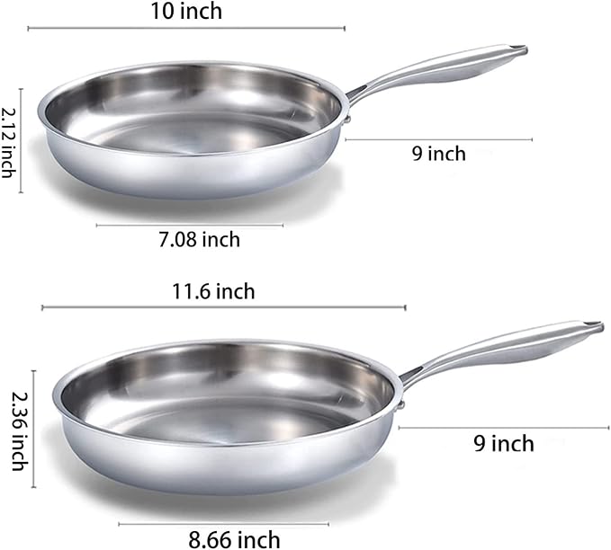 DELARLO Tri-Ply Stainless Steel Pan, 18/10 Frying Pan, Oven Safe Up to 600°F - Image 5