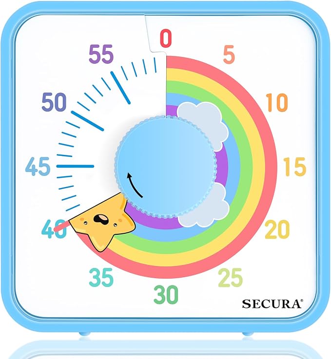 Secura 60-Minute Visual Timer, 7.5 Inch Magnetic Rainbow Countdown Timer by Secura
