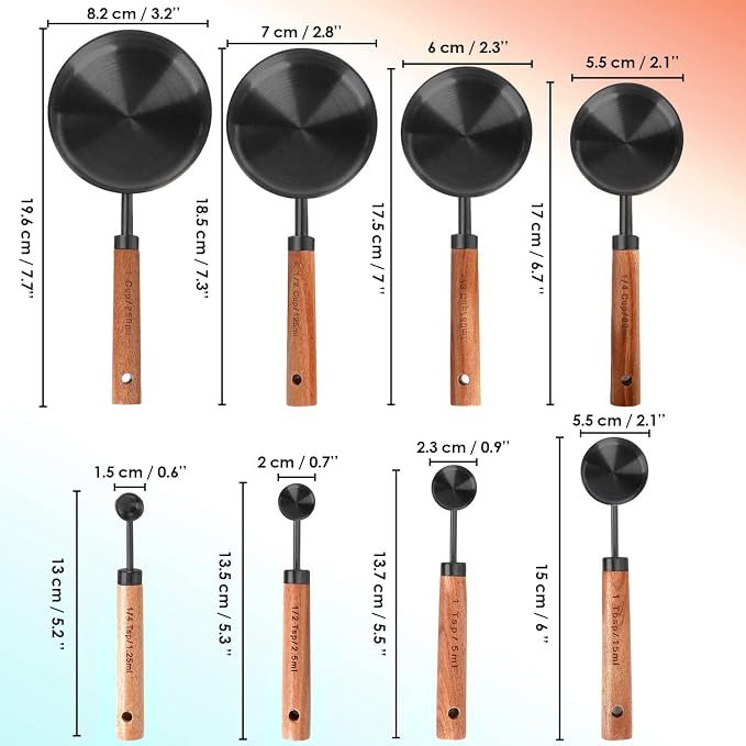 8-Piece Black Measuring Cups and Spoons Set, Stainless Steel Kitchen Measuring - Image 3