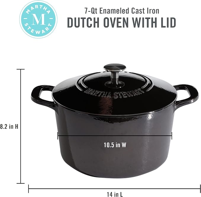 MARTHA STEWART Gatwick 7-Quart Enamel Cast Iron Dutch Oven Pot - Image 2