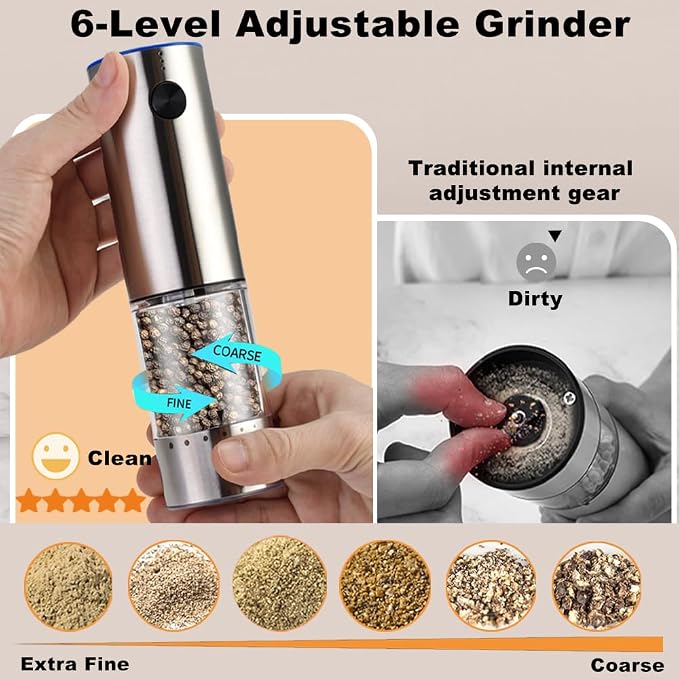 Rechargeable Electric Salt and Pepper Grinder Set, Upgraded Larger Capacity - Image 2
