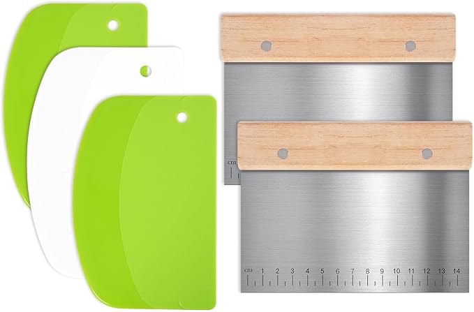 5 Pcs Bench Scraper, Bench Scraper Kitchen 2 Pcs Stainless Steel Dough Scraper by MoHern