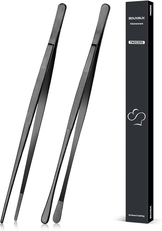 2 Pcs 12-inch Cooking Tweezers Tongs Precision Serrated Tips, Stainless Steel by SOUXMUX