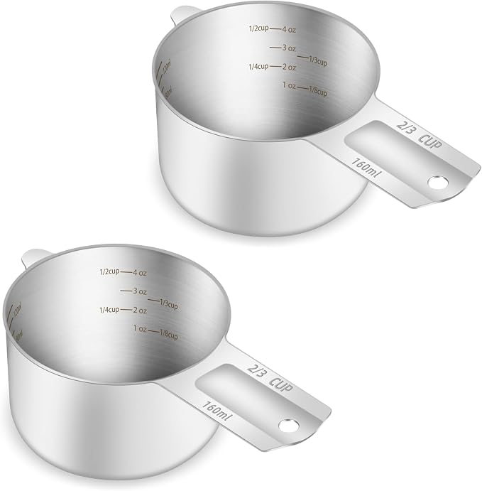 2PCS 2/3Cup Single Measuring Cup, Etched Inner Scale Stainless Steel Measure by BERYLER