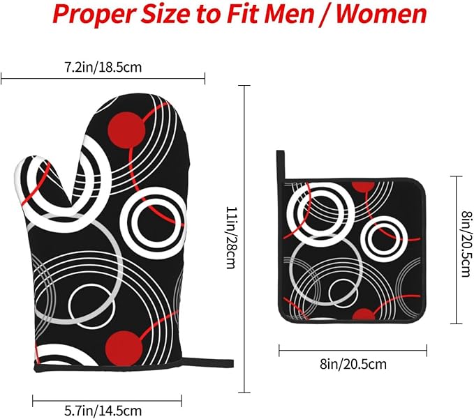 Modern Black Red Retro Oven Mitts and Pot Holders Sets of 3 Abstract Modern Hot - Image 4